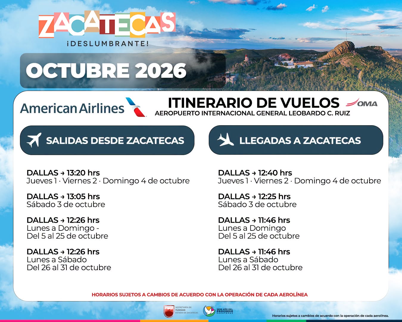 Itinerario American Airlines Octubre 2026 secturz